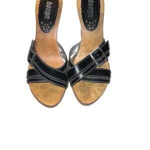 Bongo Vintage Black Leather Women's Sandals Size 8
